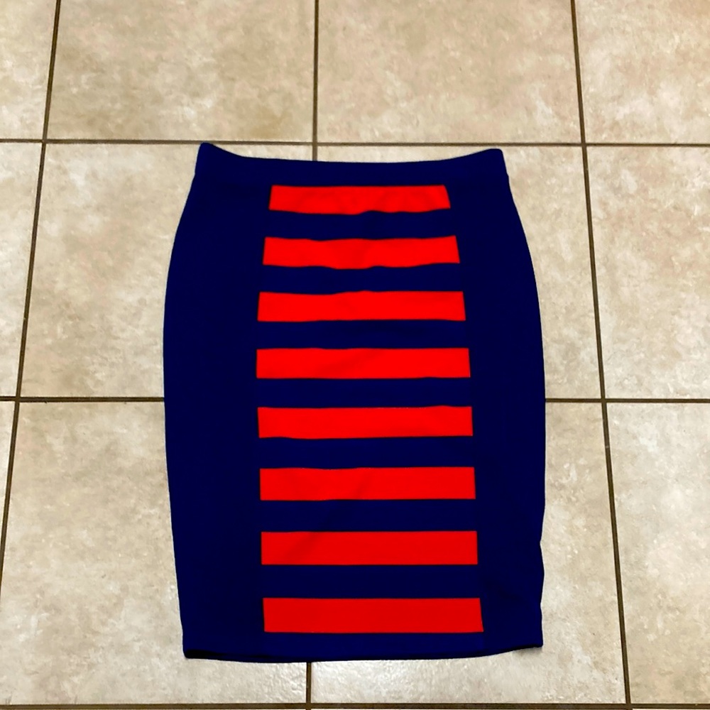 Attitude Jay Manuel’s blue with red stripes skirt